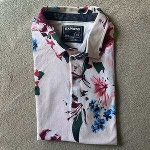 Express Men's Pink Floral Collared Shirt
